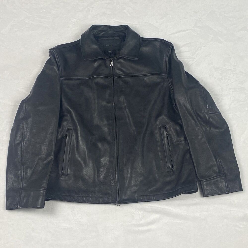 Banana Republic Genuine Leather Jacket Mens Extra Large Black Zip Up Pockets